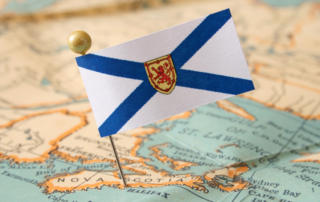 Nova Scotia flag on map.