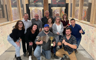 FSC board and staff group shot at Axe throwing